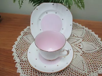 Buy Lovely Duchess Harlequin  China Tea Cup, Saucer And Plate Trio Pink Star • 11.50£