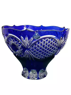 Buy Gusevsky Crystal Factory Bohemian Style Cobalt To Clear Large Footed Bowl 8 3/4  • 129.67£