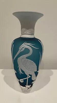 Buy Fenton Art Glass Cameo Carved “ Heron “ On Blue Milk Overlay Vase LIMITED #5. • 1,131.85£