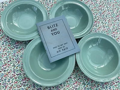 Buy 1940s Era Wood's Ware Beryl Green Rimmed Soup Cereal Bowls X 4 ~ 16.5cms. • 16£