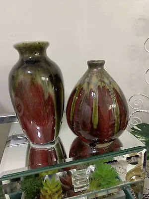 Buy Grey & Maroon Drip Glaze Pottery Vase 2 Items • 22.20£