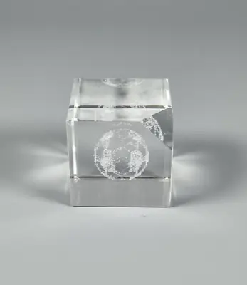 Buy Football Paperweight Small Glass Cube Paper Weight Ornament Gift Boxed • 7.75£