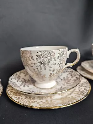 Buy Royal Vale Bone China Gold Chintz Floral Tea Cups And Saucers 12 Piece • 23£