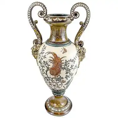 Buy Art Nouveau Majolica Gerbing & Stephan Double Handed Pottery Vase, Japanese Bird • 195£