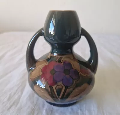 Buy Vintage Gouda Studio Art Pottery Small Urn Vase Holland Green With Flowers • 14.99£