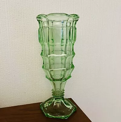 Buy Vintage Art Deco Stölzle Czech Pressed Green Glass Vase • 6.95£