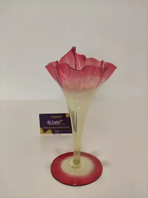 Buy Antique Victorian Cranberry Opalescent Vaseline Trumpet Vase • 145£