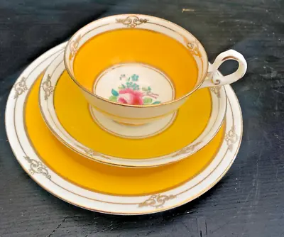 Buy Vintage  OLD ROYAL CHINA Pink Rose & Yellow Border Trio, Cup, Saucer & Tea Plate • 10£