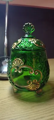Buy EAPG Riverside McKee  Croesus  Emerald Green Gilded Covered Sugar Bowl 1890s • 24.66£