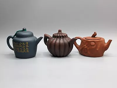 Buy Chinese Antique Yixing Teapots Three Miniature, Calligraphy & Signed, Zisha Clay • 60£