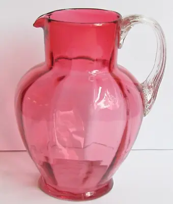 Buy VICTORIAN CRANBERRY GLASS JUG - REEDED HANDLE (Ref9433) • 13.50£