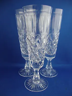 Buy 3 X Stuart Crystal Dunkeld Cut Pattern Champagne Flutes Glasses - Signed • 44.95£