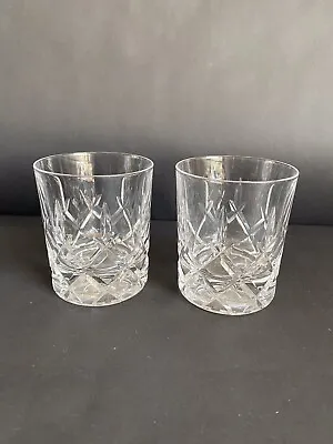 Buy Vintage Cut Glass Whisky Tumblers Heavy Base X 2 Clear Pair • 10£