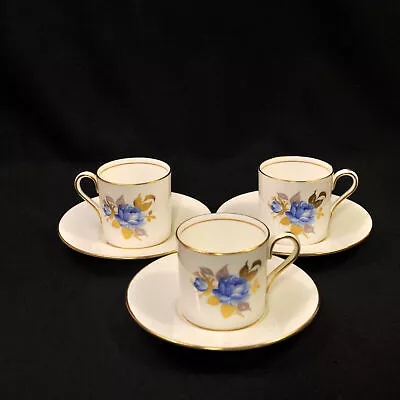 Buy Aynsley 3 Cups & 3 Saucers #2495 Hand Painted Cabbage Rose Blue Gold 1934-1939 • 94.11£