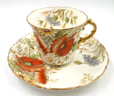Buy Rare Vintage Aynsley Wild Poppy Cup And Saucer Set Pattern 9120b Fine China • 39.95£