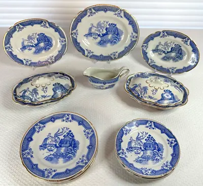 Buy C 1900  17-Pc Blue Willow “Shell” Ware Child's Dinner Set,  Mini Staffordshire • 267.61£