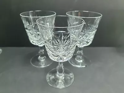 Buy 3x Beautiful Vintage Clear Cut Glass Crystal Wine Sherry Port Glasses 10cm • 11.70£