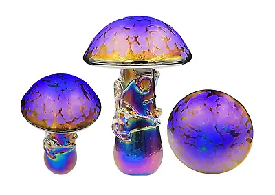 Buy Neo Art Glass Handmade Blue Iridescent Mushroom Paperweight Glassware Ornament • 29.99£