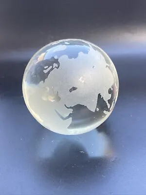 Buy Vintage Clear Art Glass Etched World Globe Paperweight • 10£