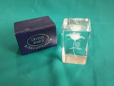 Buy Crystal 3D Glass Laser Etched Rose Paperweight/Ornament Block. BNIB • 7.50£