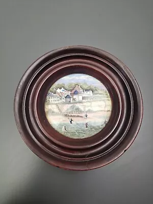 Buy Prattware Pot Lid In Handmade Wooden Frame, Pegwell Bay With 4 Shrimpers, Coast • 45£
