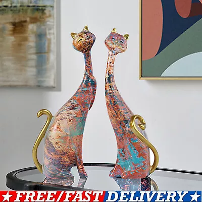 Buy Oil Painting Style Pair Cat Ornaments Couple Ornament Statues Cat Lovers Gift • 18.89£