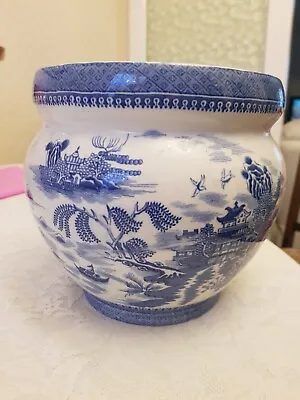 Buy Antique Cauldon Semi China Ching Blue White Willow Large Pot Jardinaire • 25£