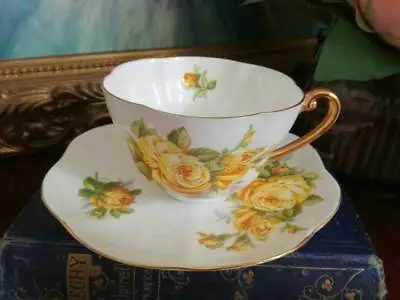 Buy Vintage Shelley China Duo Yellow Roses Cup & Saucer Warwick Shape Pattern 2437 • 12£