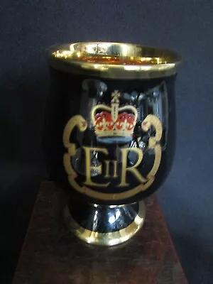Buy Beautiful Prinknash Pottery Black & Gold Goblet Queens Silver Jubilee 1977 • 9.97£