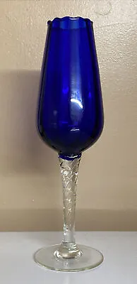Buy Mid Century Empoli Glass Cobalt Blue Tulip Vase • 5.99£