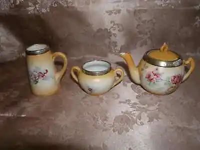 Buy Antique Miniature China And Hall Marked Silver Teapot / Tea Set 1907 • 39.99£