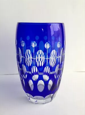 Buy Vtg Bohemian Cobalt Blue Clear Flashed Cut Crystal 11cm Small Vase Printies Base • 24.99£