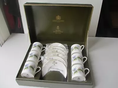 Buy Royal Worcester Boxed Set ,Florena Pattern Demitasse Coffee Cans & Saucers, 1974 • 115£