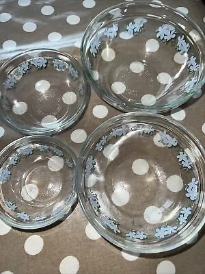 Buy Vintage Set Of 4 Glass Nesting Bowls Durable Heat Resistant Floral Pattern Bowls • 20£