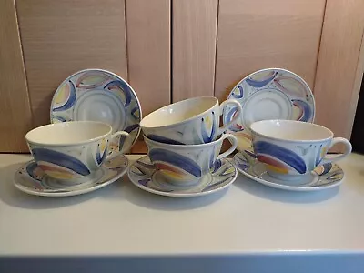 Buy Poole Pottery Hand Painted Matisse ? 4 Large 1/2 Pint Tea Cups And 5 Saucers Set • 25£
