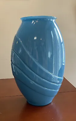 Buy 16 Inch Tall Vintage Art Deco Mid Century Large Blue Glass Vase Anchor Hocking • 37.47£