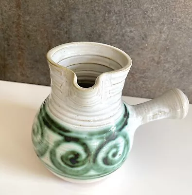 Buy Llangollen Studio Pottery Jug With Handle Welsh Creamware Green Swirl Heavy • 38£