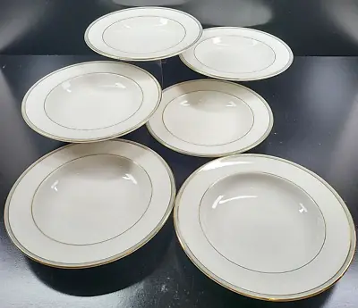 Buy 6 Royal Doulton Oxford Grey Rim Soup Bowl Set Vintage Gold Trim Dish England Lot • 143.73£