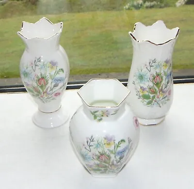 Buy Aynsley English Fine Bone China Wild Tudor Pattern 3 X Vases • 12£
