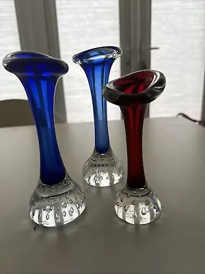 Buy 3 Aseda Vases Glass “Jack In The Pulpit” Scandi Swedish Glass 1 Red & 2 Blue • 18£