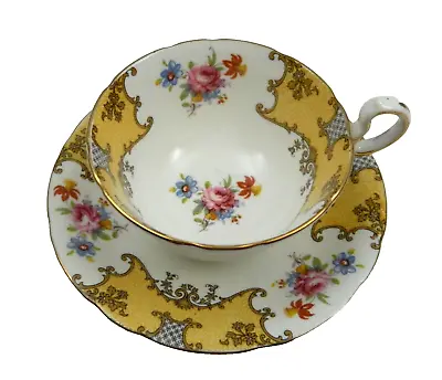 Buy Aynsley Bone China Tea Cup Saucer Yellow Panel Gold Rim Pink Blue Floral Vintage • 28.30£
