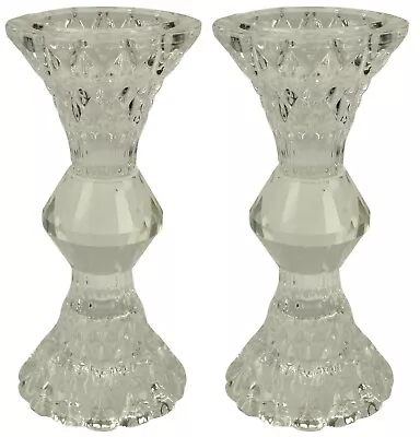Buy Set Of 2 Small Crystal Glass Candlesticks 13cm Tall Round Candle Holders • 12.99£