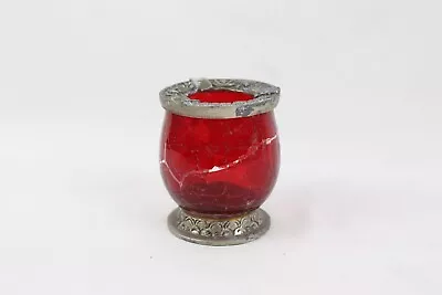 Buy Antique Blood Red Crackle Glass Ash Tray White Metal Old Collectible Ashtray • 71.92£