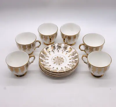 Buy LUBERN Set Of 6 Tea Cups & Saucers 22kt Gold Chintz White Bone China 12 Pcs • 6.09£
