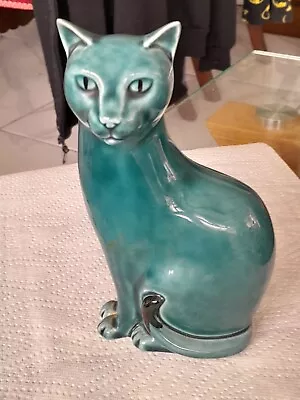 Buy Vintage Poole Pottery Blue Glaze Ceramic Cat Figurine  • 10£