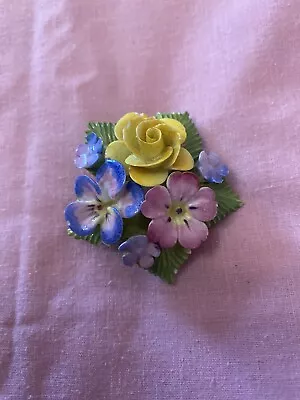 Buy Pretty Bone China Floral Staffordshire Pottery Brooch&CaseVintageRetro 1940-50s • 5£