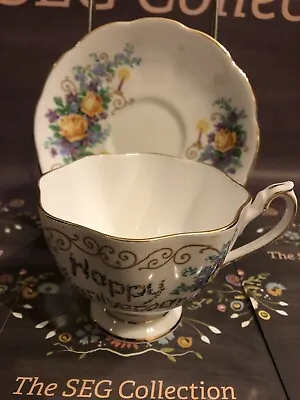 Buy Princess Anne Tea Cup & Saucer Happy Anniversary Fine Bone China Set England • 20.76£