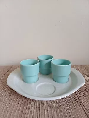 Buy Poole Twintone Ice Green & Seagull Egg Cups & Tray - Excellent  • 15£