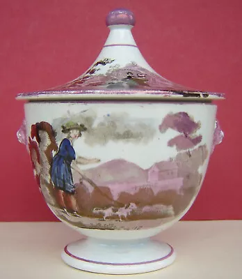 Buy Smith Pearlware Sucrier Woman Walking Dog C1840 • 35£