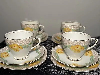 Buy Vintage Royal Standard Art Deco Bone China 1930s Cups Saucers Cake Plates Trio 4 • 32£